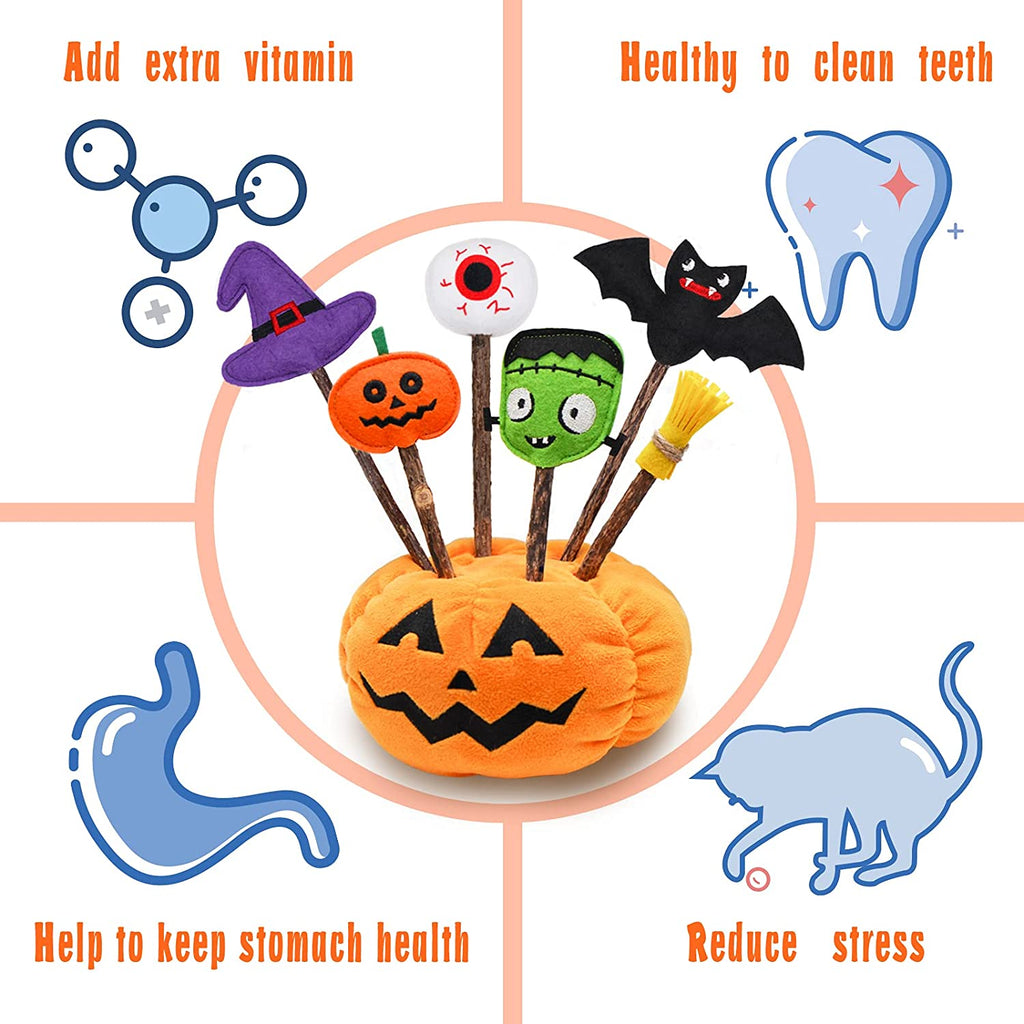 lepawit-halloween-cat-plush-pumpkin-decoration-toys-with-6pcs-catnip-lollipop-natural-silvervine-chew-sticks
